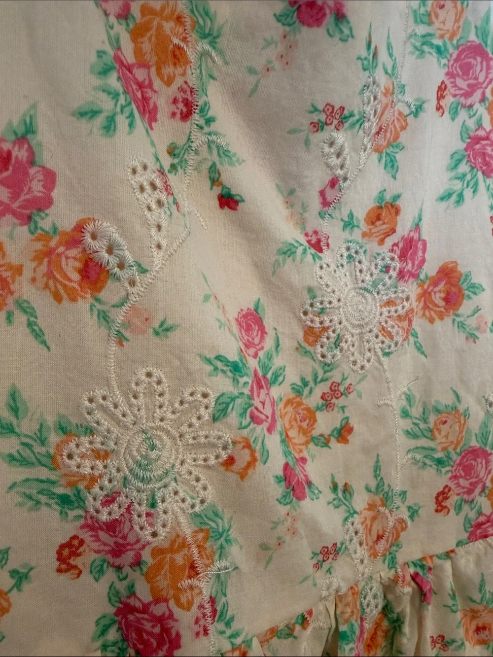 btween Cream Floral Tiered Dress with Pink & Orange Blooms